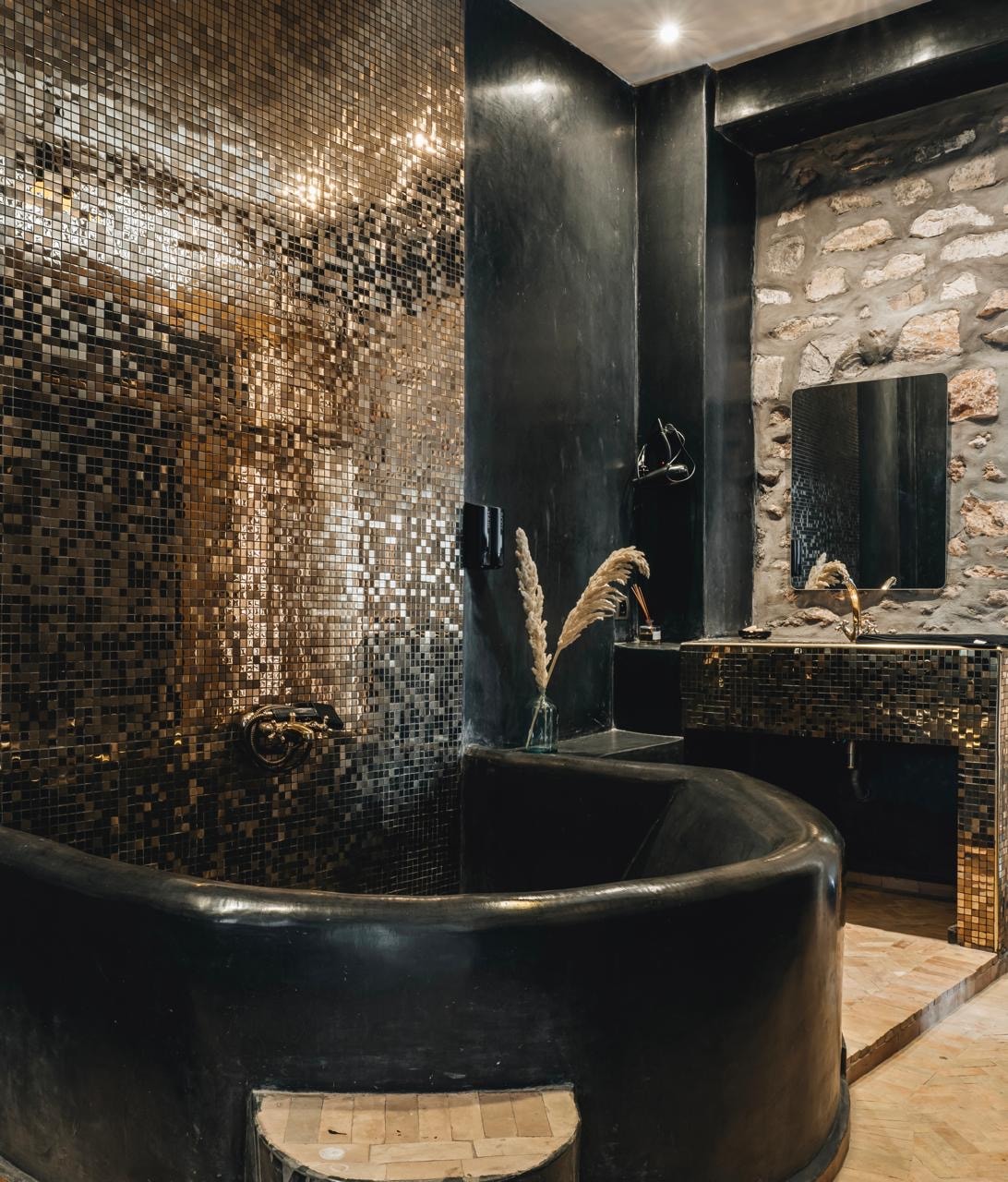 Villa en-suite bathroom with warm accents, Morocco