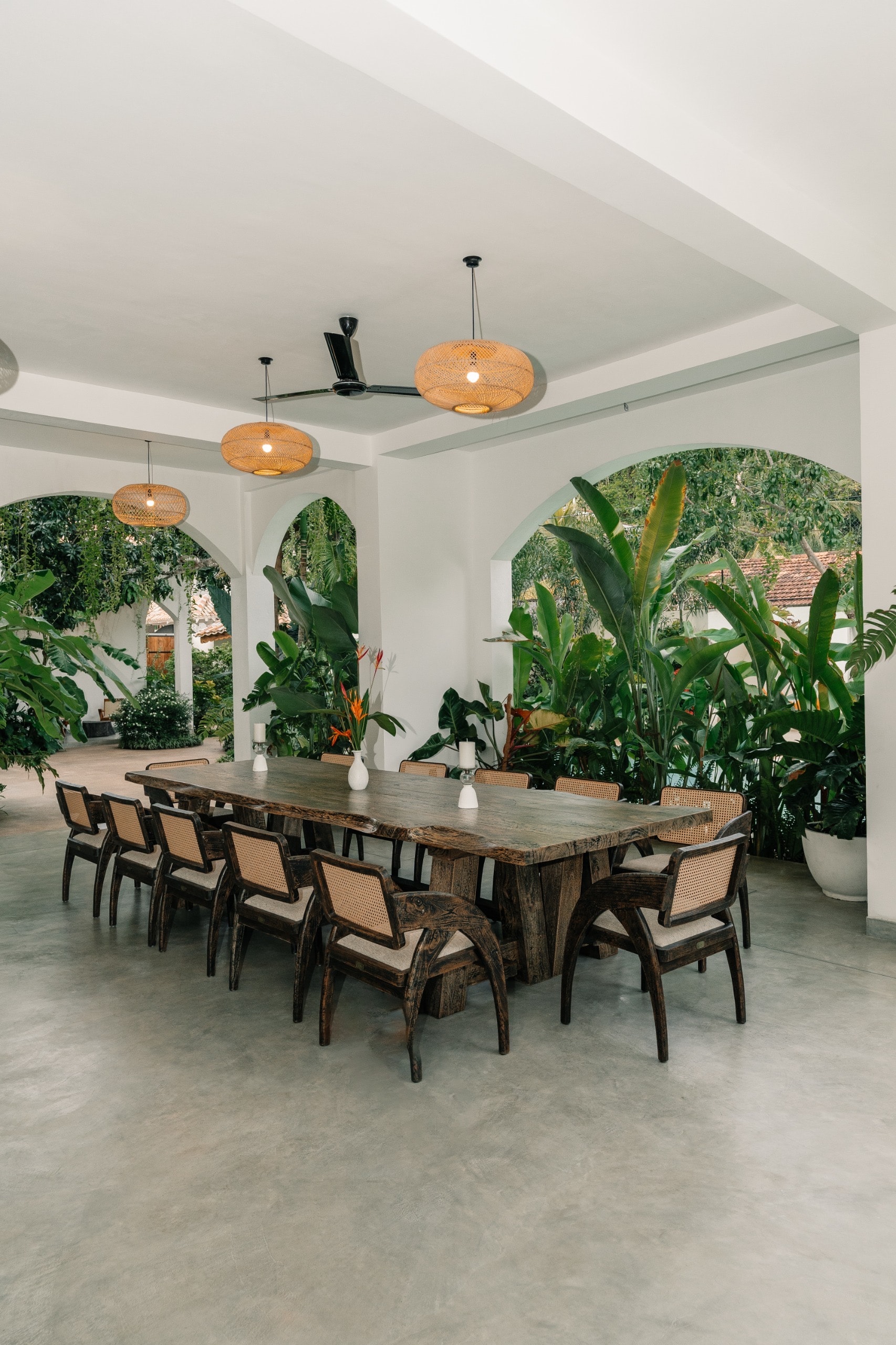 Open-air communal dining room at Villa Oura Spirit, Sri Lanka retreat